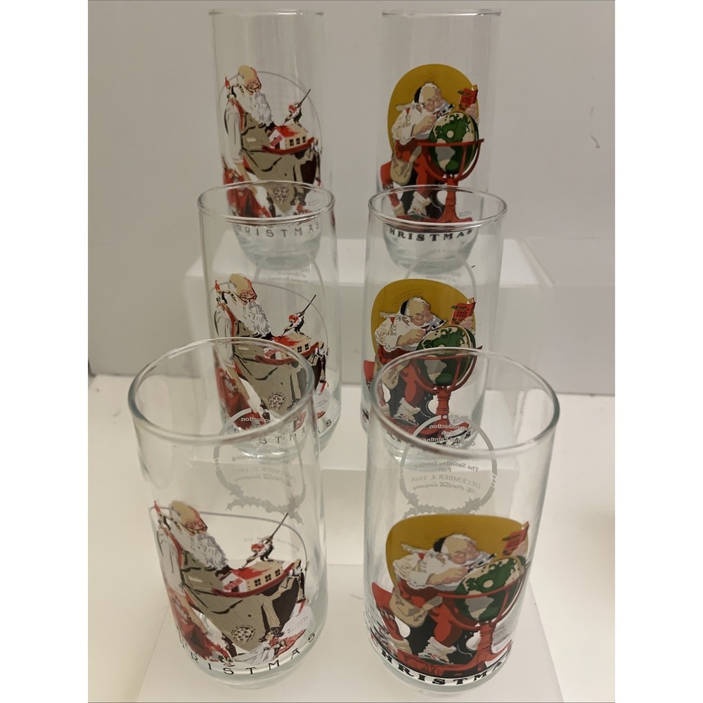 Vintage‎ Coca Cola Glass Santa Norman Rockwell 1926 Nostalgic Set of 6